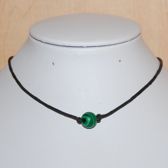 Malachite Necklace,Cord Necklace,Minimalist Necklace,Choker Necklace,Cord Choker - Picture 1 of 2